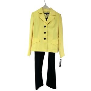 Kasper 3PC Pant Suit Three Button Size 6 Yellow Black NWT Business City Preppy‎
